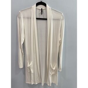 MOA Collection White Open Front Long Duster Cardigan Soft Stretch Pockets